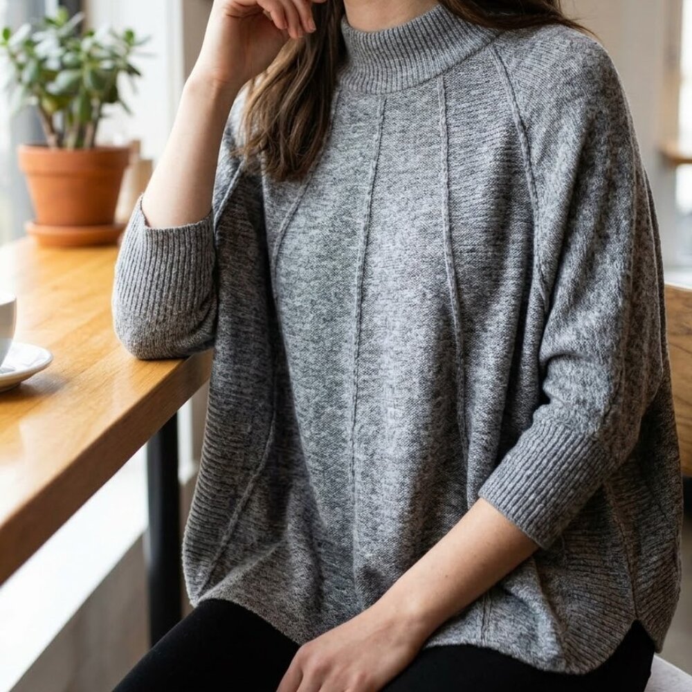 Parallel Skies Women's Poncho Sweater Size L Very Soft Knit  Neck Pullover